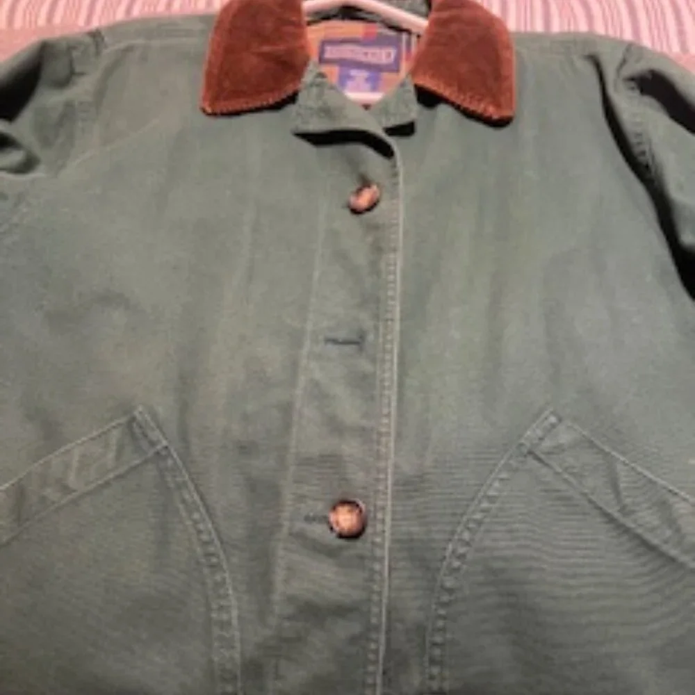 Women's Lands End Barn Chore Jacket Green Canvas  w/ Corduroy Trim Size Medium - Picture 7 of 7